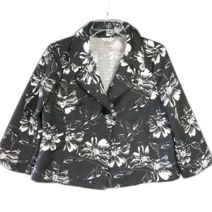Christopher & Banks Womens Size S Flower Print Black & White Jacket One Button